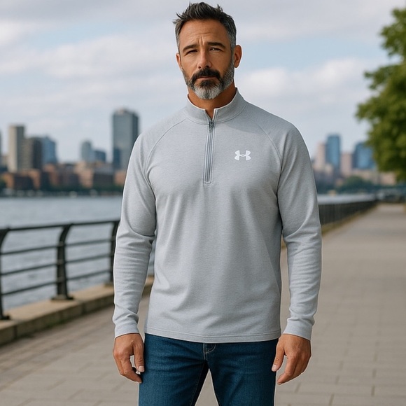 Under Armor Men’s UA Tech Heat-gear Half Zip Pullover Large Silver M. Wicking - Picture 1 of 7